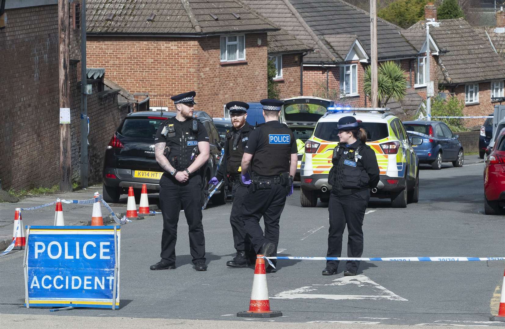 Police in Greatness Lane, Sevenoaks, where Cody Malone's body was found Picture: Dimensionphotos