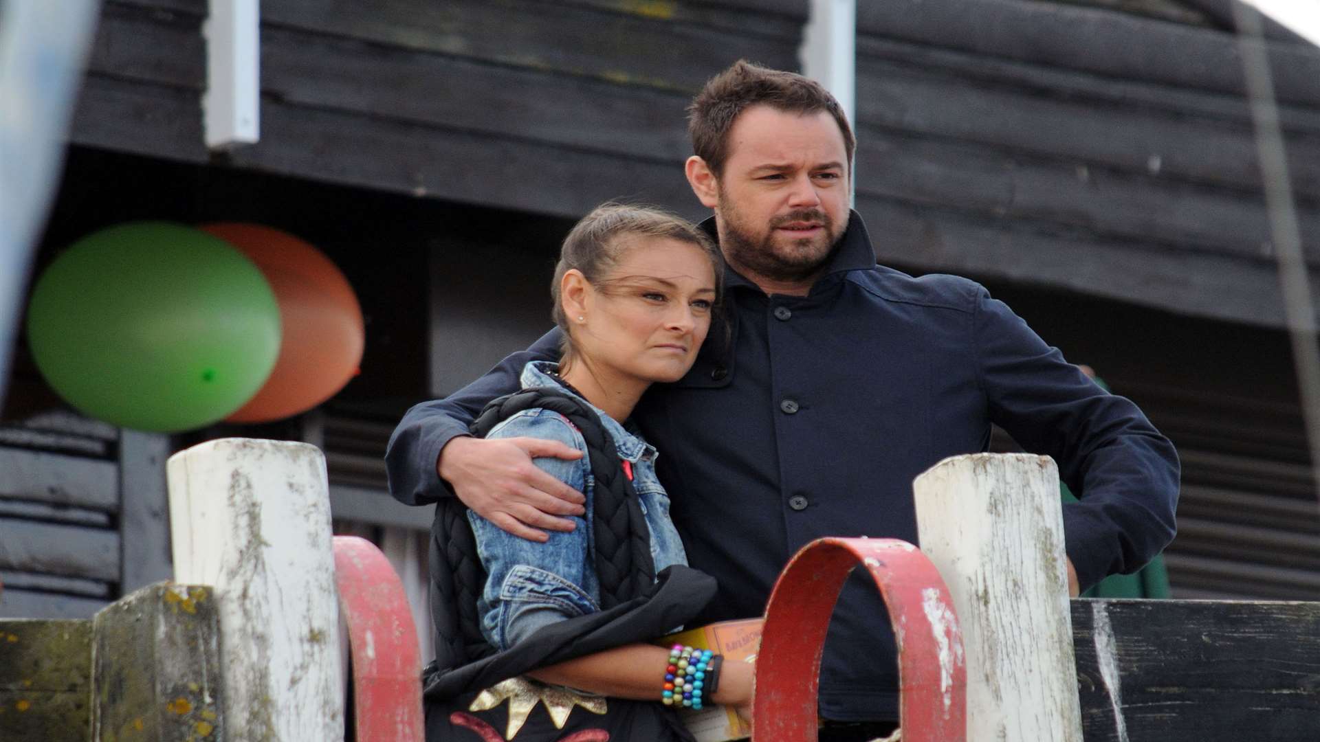 Danny Dyer (Mick Carter) and Luisa Bradshaw-White (Tina Carter) on set