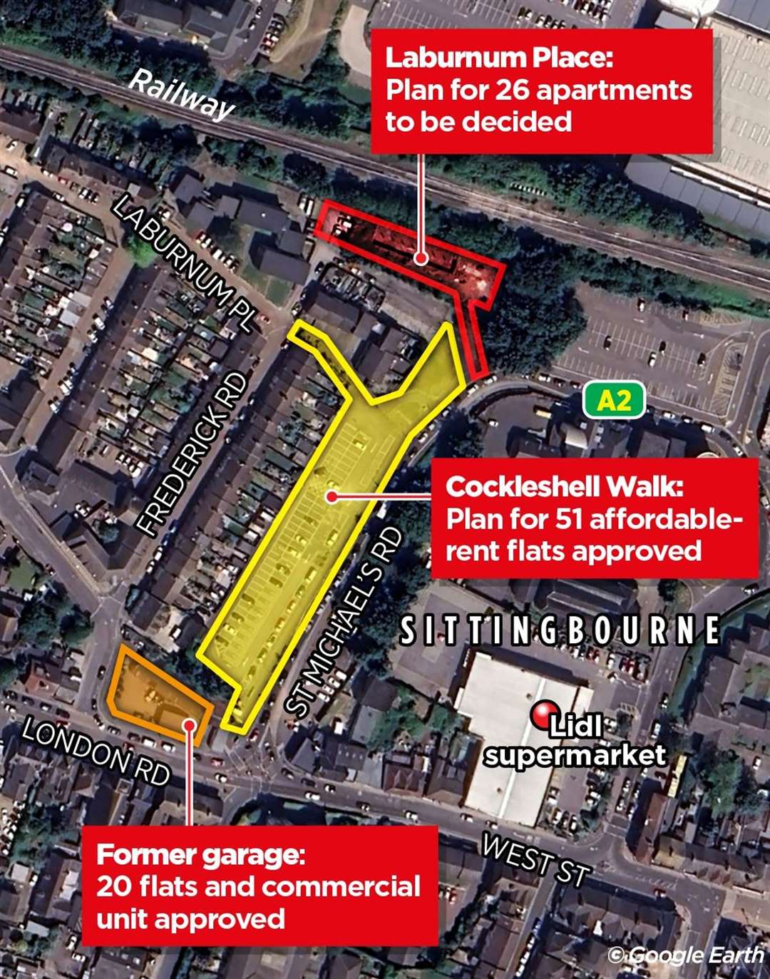 Where the blocks of flats will be located in Sittingbourne town centre