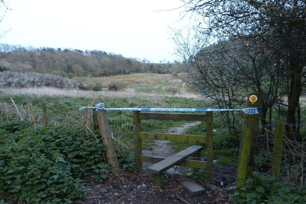 The sealed off Hythe field where the grenade was found. Picture: @Kent_999s