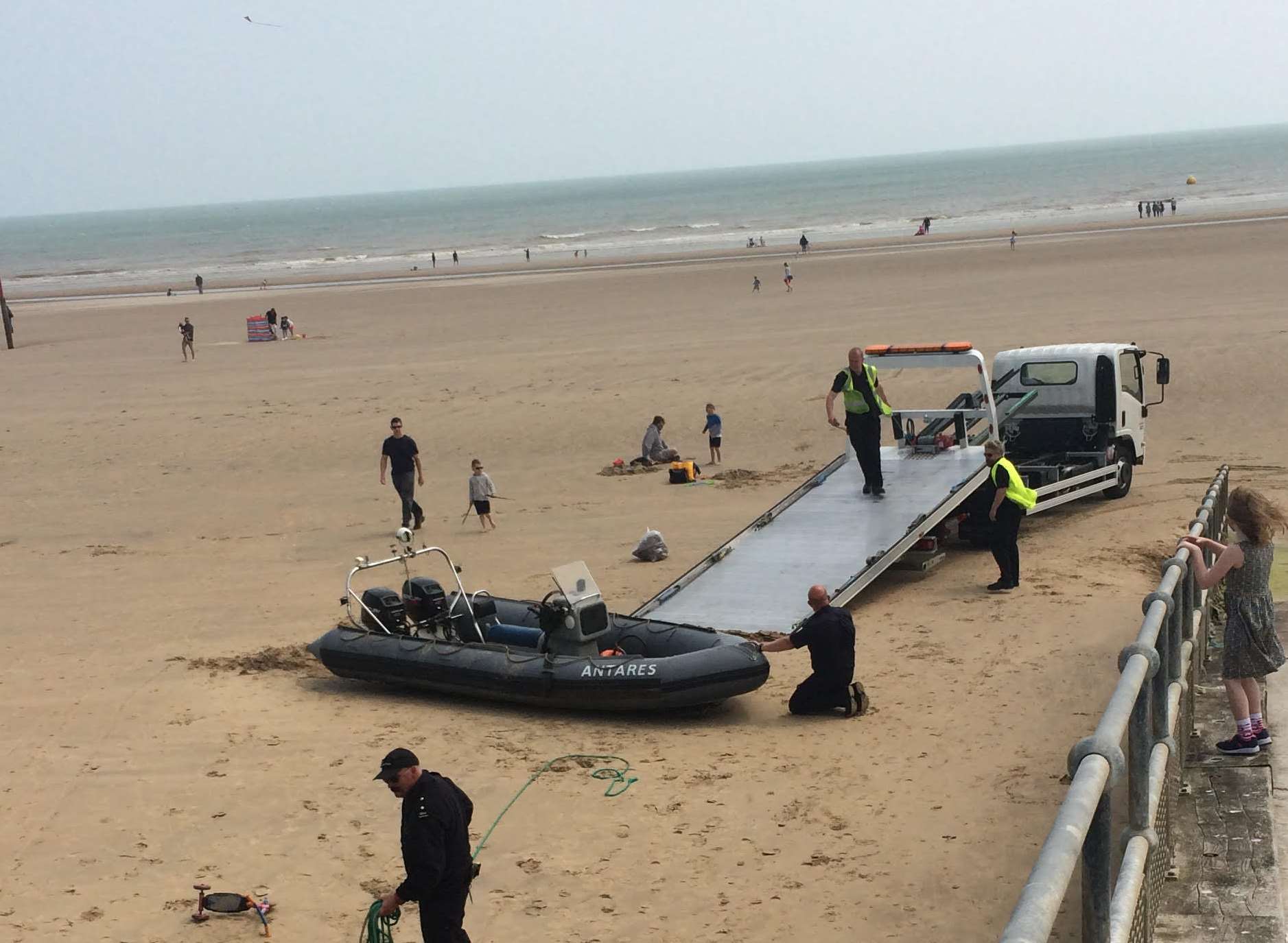 Migrants were rescued from a sinking inflatable boat at Dymchurch