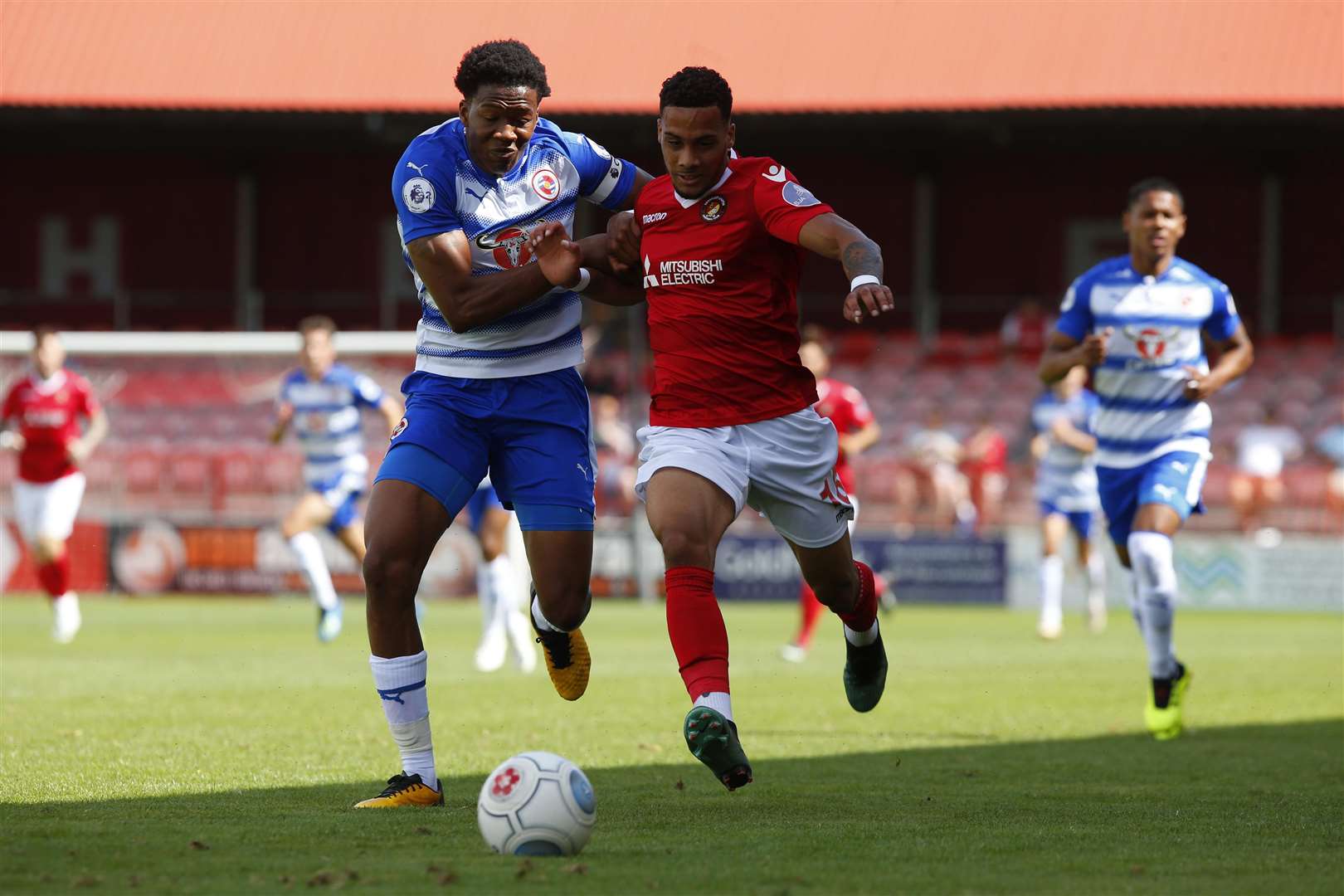 Corey Whitely takes on Reading during Ebbsfleet's final pre-season friendly Picture: Andy Jones