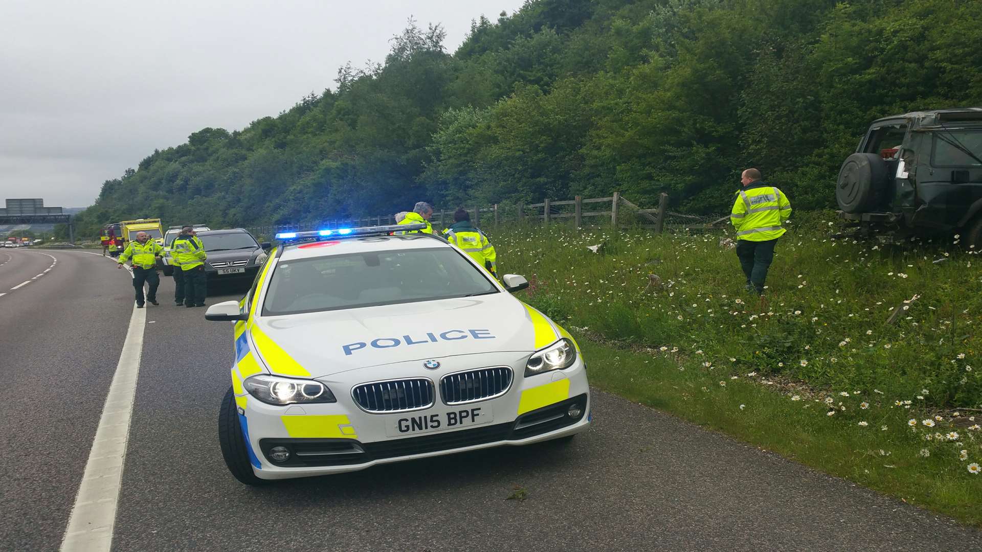 The emergency services at the scene of the crash