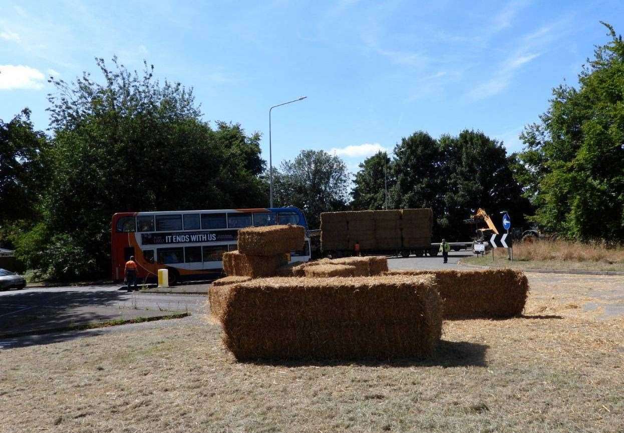 Straw bales covered part of the roundabout in Charing. Picture: Ale Pen