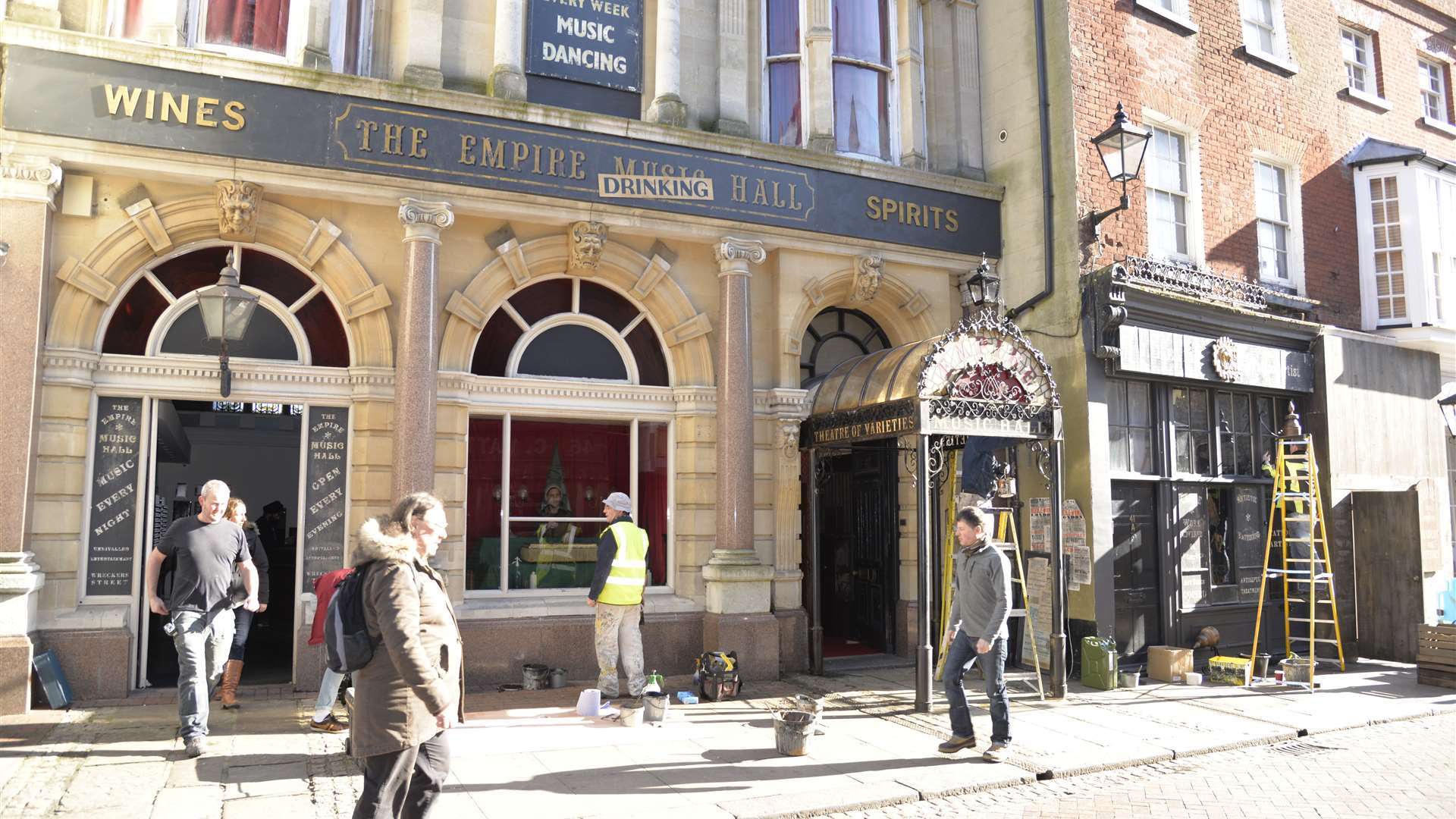 Film crews set up scenes for a Jekyll and Hyde television production in Rochester High Street