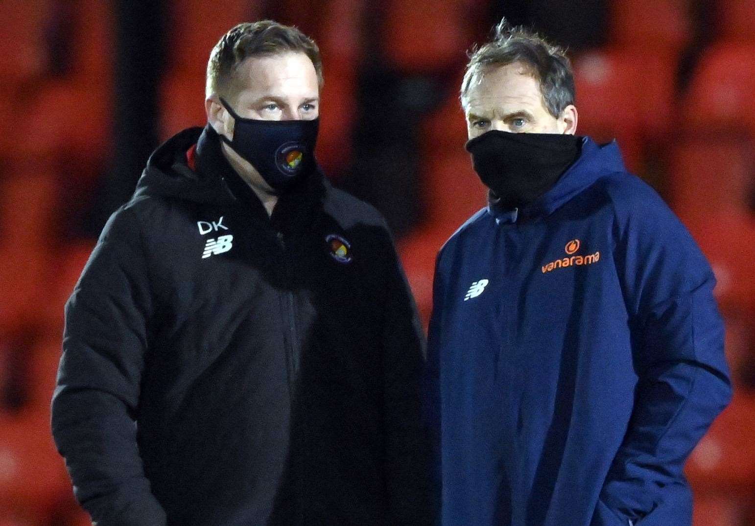 Ebbsfleet boss Dennis Kutrieb and Welling manager Steve Lovell. Picture: Keith Gillard