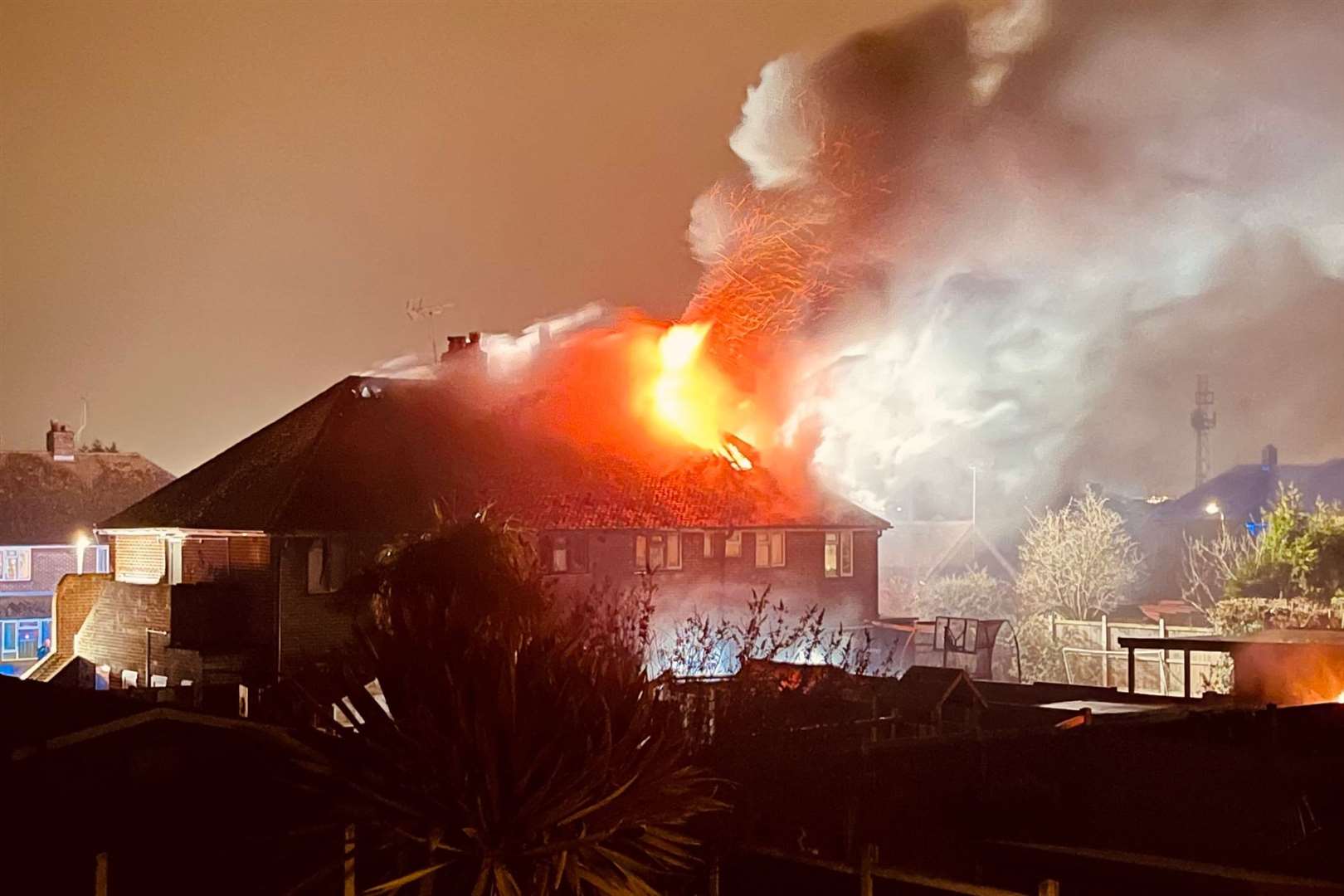 A block of flats in Fosters Avenue, Broadstairs, caught fire last night. Picture: Hazim Nazir