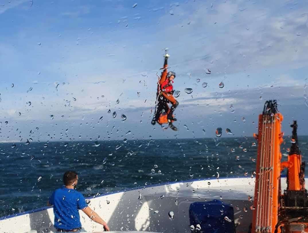 He was found clinging to a bouy and was later airlifted to hospital. Picture: @EMKvissers on Twitter/Facebook / T. DE BOER & SONS