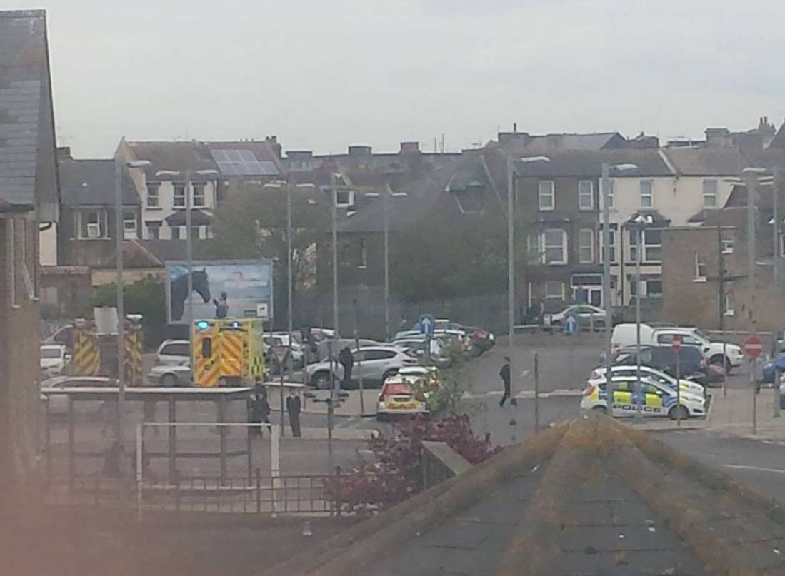 Ambulances and police cars are at the scene. Picture: Roy Foord