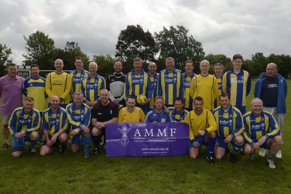 The Sheerness East Veteran's Team line-up before last year's Jimmy Gray Memorial Match.