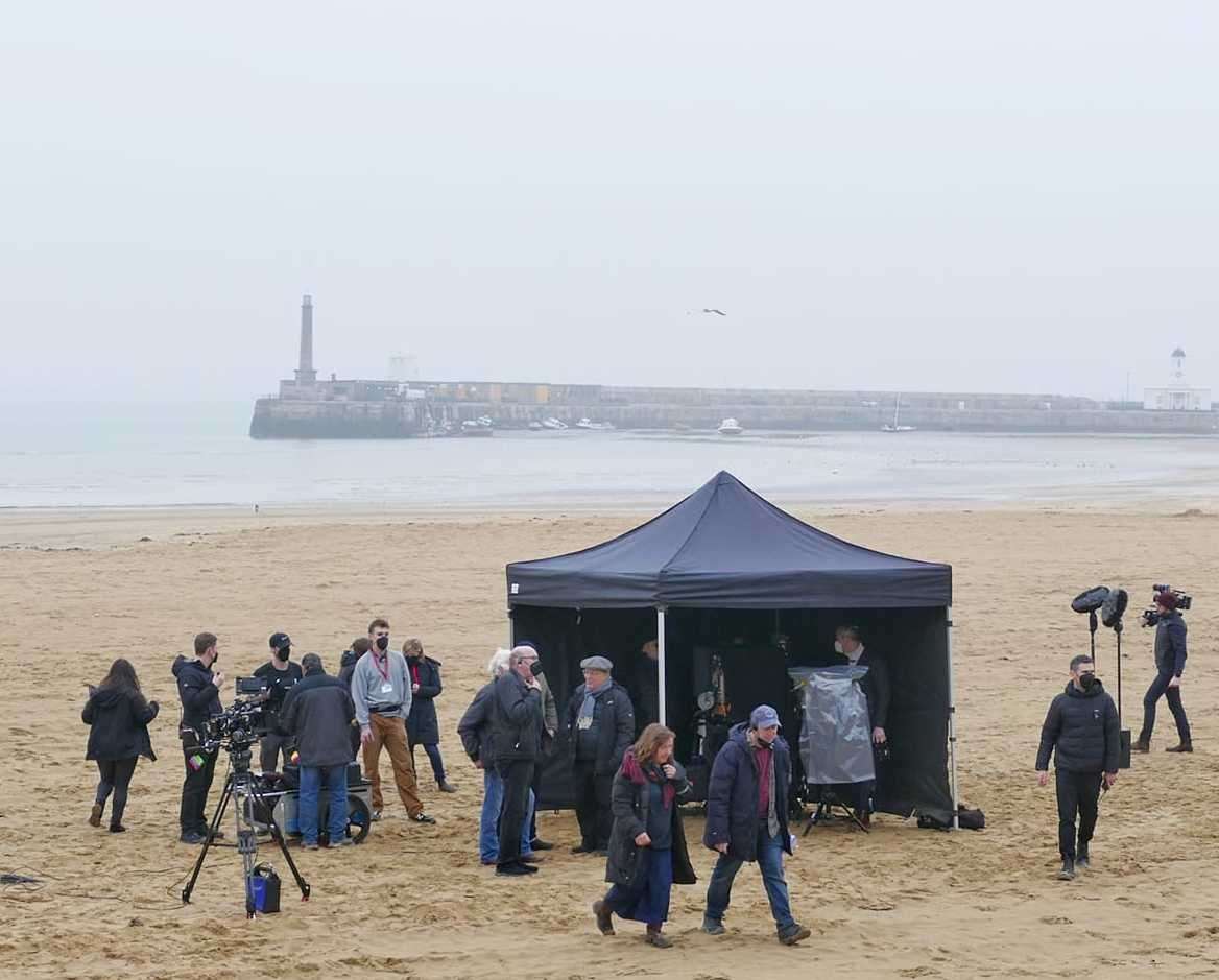 Film crews for Empire of Light set up on Margate beach Pic: Frank Leppard