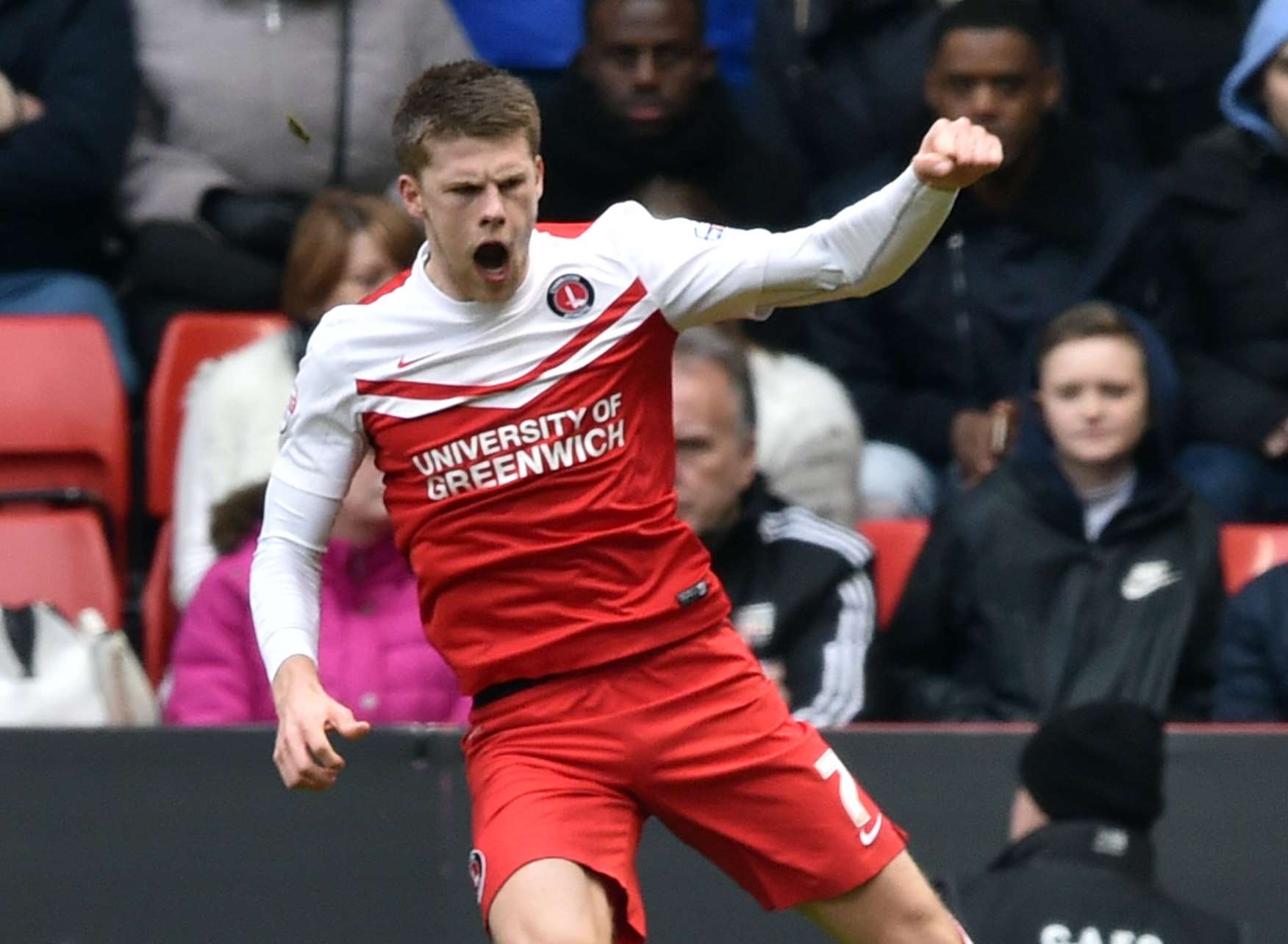 Johann Berg Gudmondsson celebrates Charlton's opener Picture: Keith Gillard