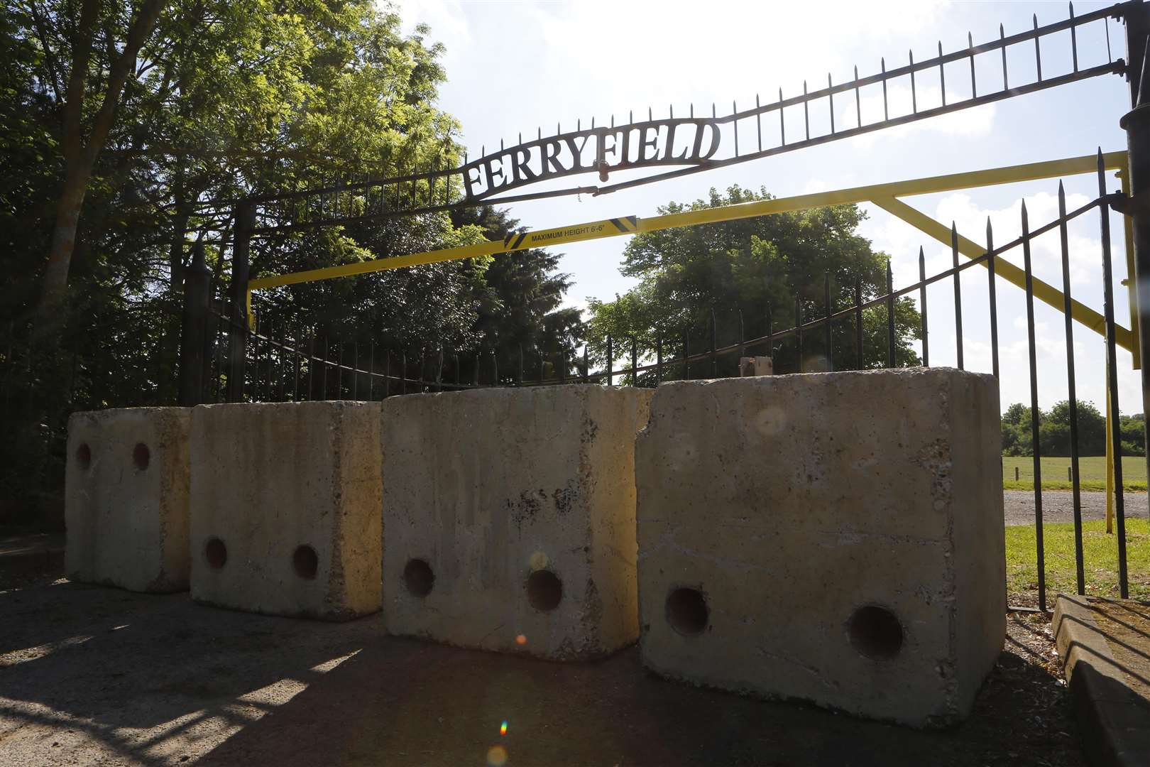 Concrete blocks have been put in front of the gate at Ferryfield Recreation Ground