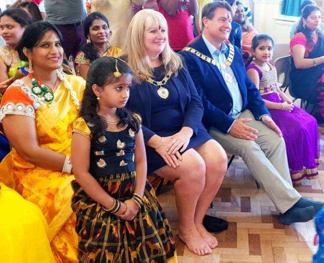 Dartford Mayor David Mote with his wife Ellen at the Hindu festival. Photo: Krishna Pavan Challa