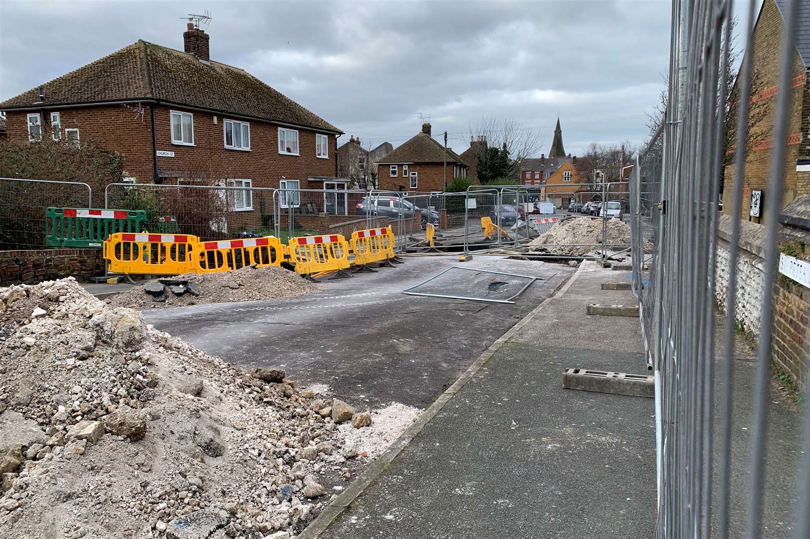 Rubble and debris have been piled up next to the sinkholes in Margate