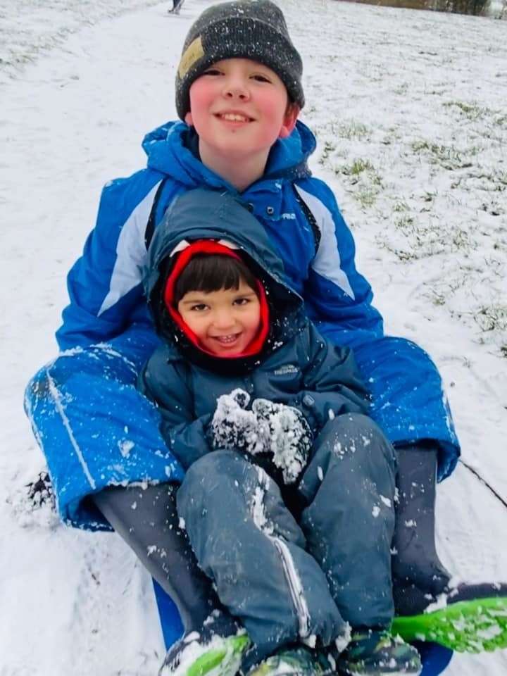 Kai Shrubb, 9 and Jay Sall, 3 at a park by Coldharbour Road, Gravesend