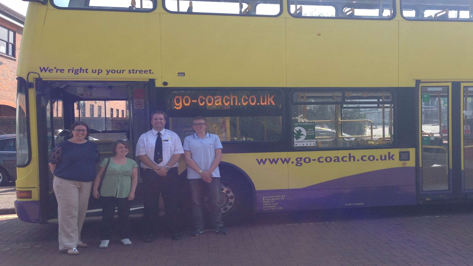 RNIB’s Regional Campaigns Officer for the South East Marie Jenkins, Campaigner Naomi Stevenson, Go-Coach’s Duty Manager Andy Wells and campaigner Daniel Robinson