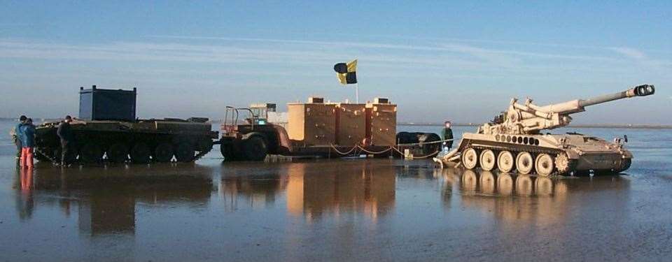 Military vehicles at Shoeburyness firing range are put through a number of tests