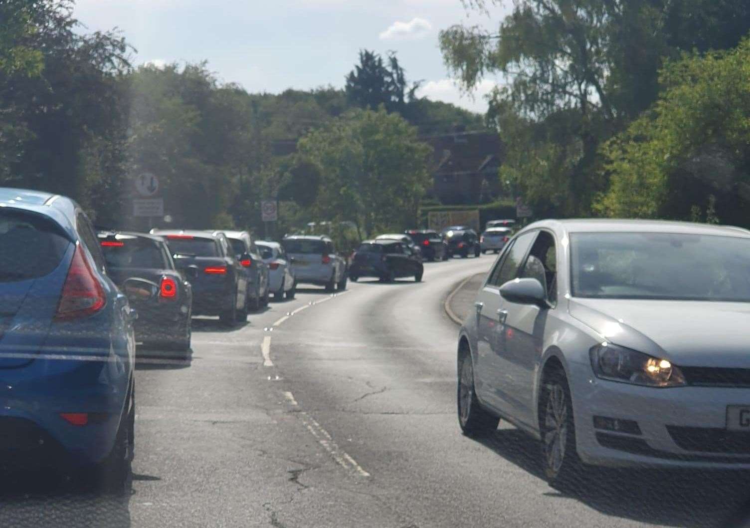 Cars backed up along The Street in Bredhurst. Picture: Lorraine Keywood