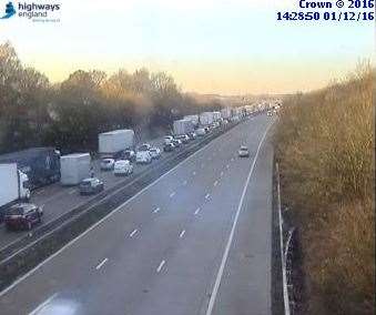 Standstill on London-bound M20. Credit: Highways England.