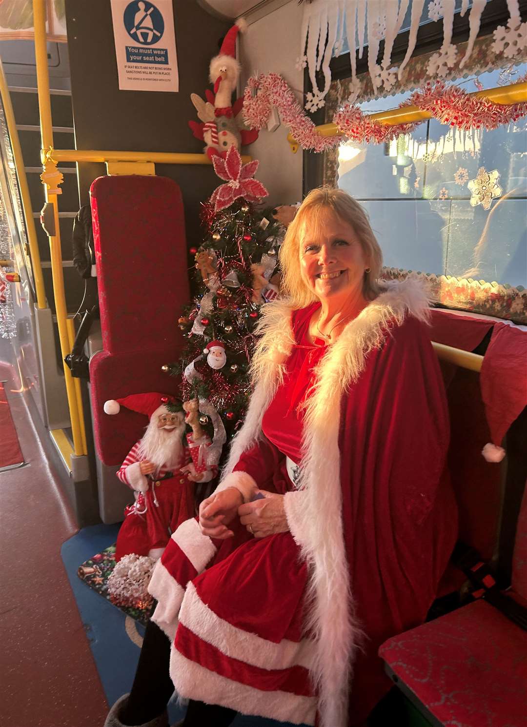 Sitting pretty on board Tracy's festive bus