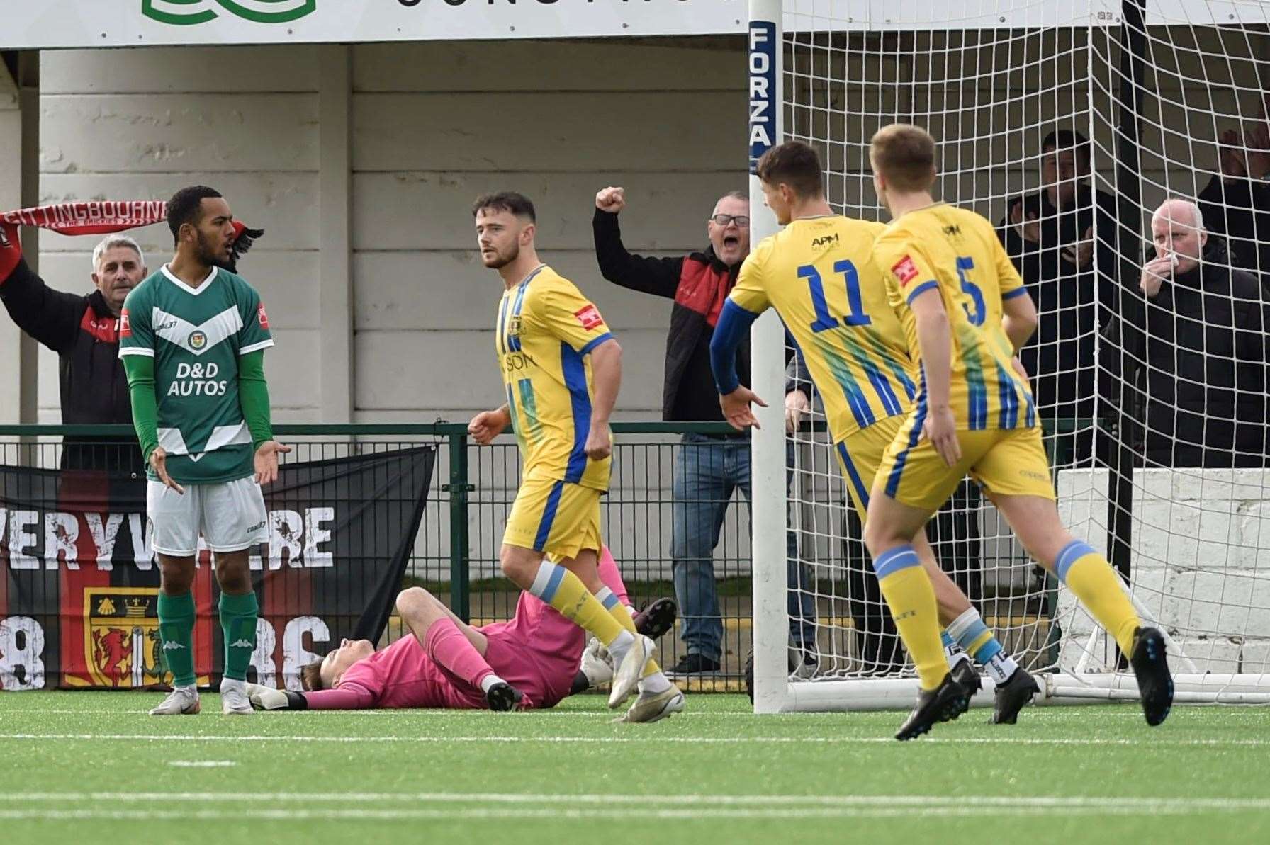 Danny Parish on target for Sittingbourne against former club Ashford. Picture: Ian Scammell