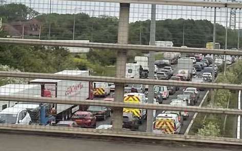 Traffic built up on the A2 following the crash. Picture: Alex Langridge