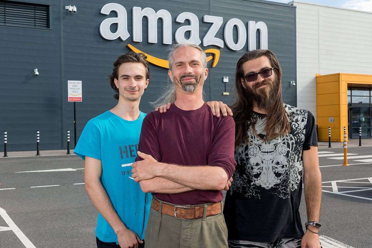 From left: Catalin, dad Mihai Sibov-Medinschi and Lucian outside the Amazon facility