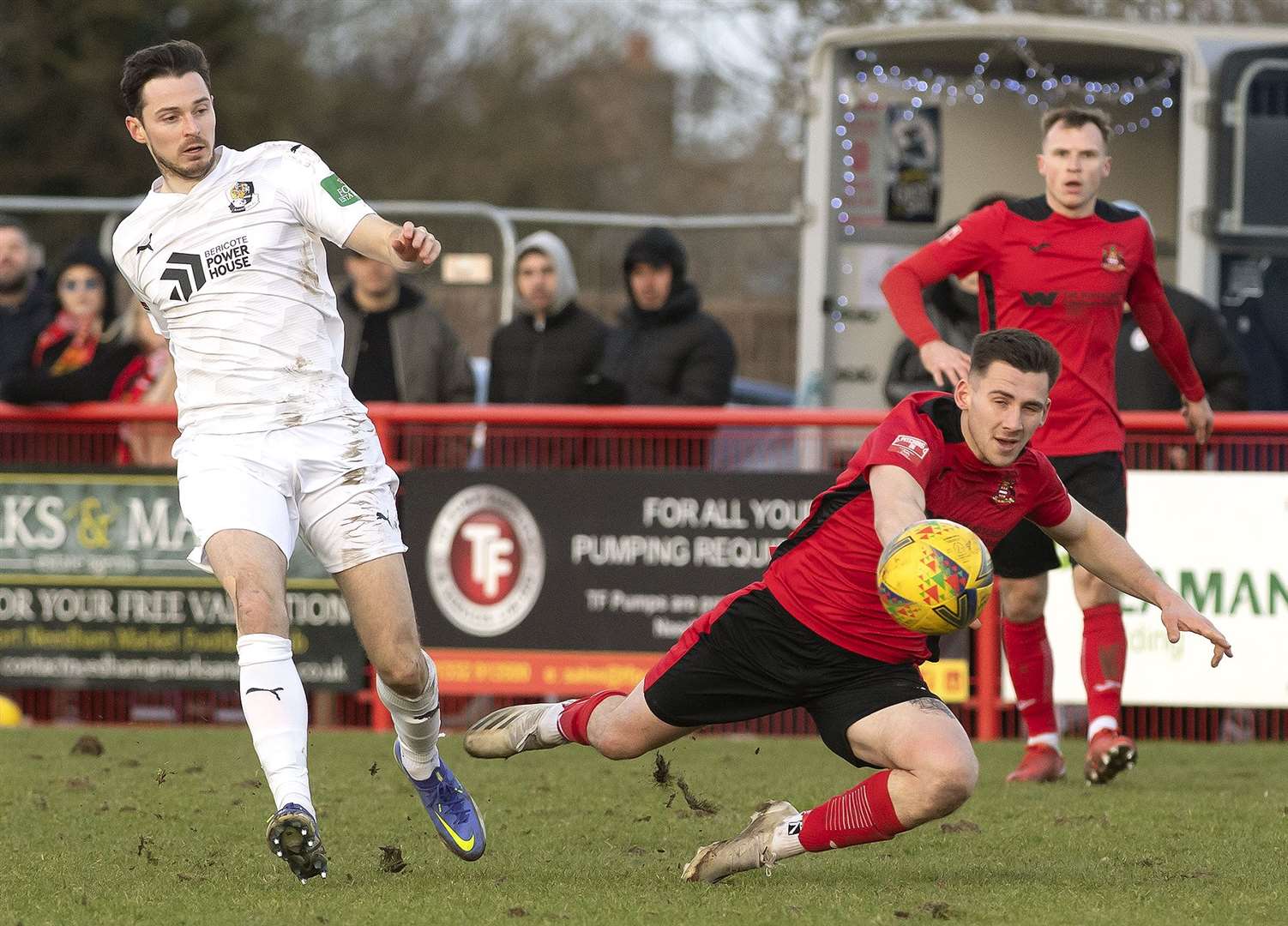 Luke Allen - in action against Needham Market last month - came off injured against Dorking Wanderers. Picture: Mecha Morton (55272464)