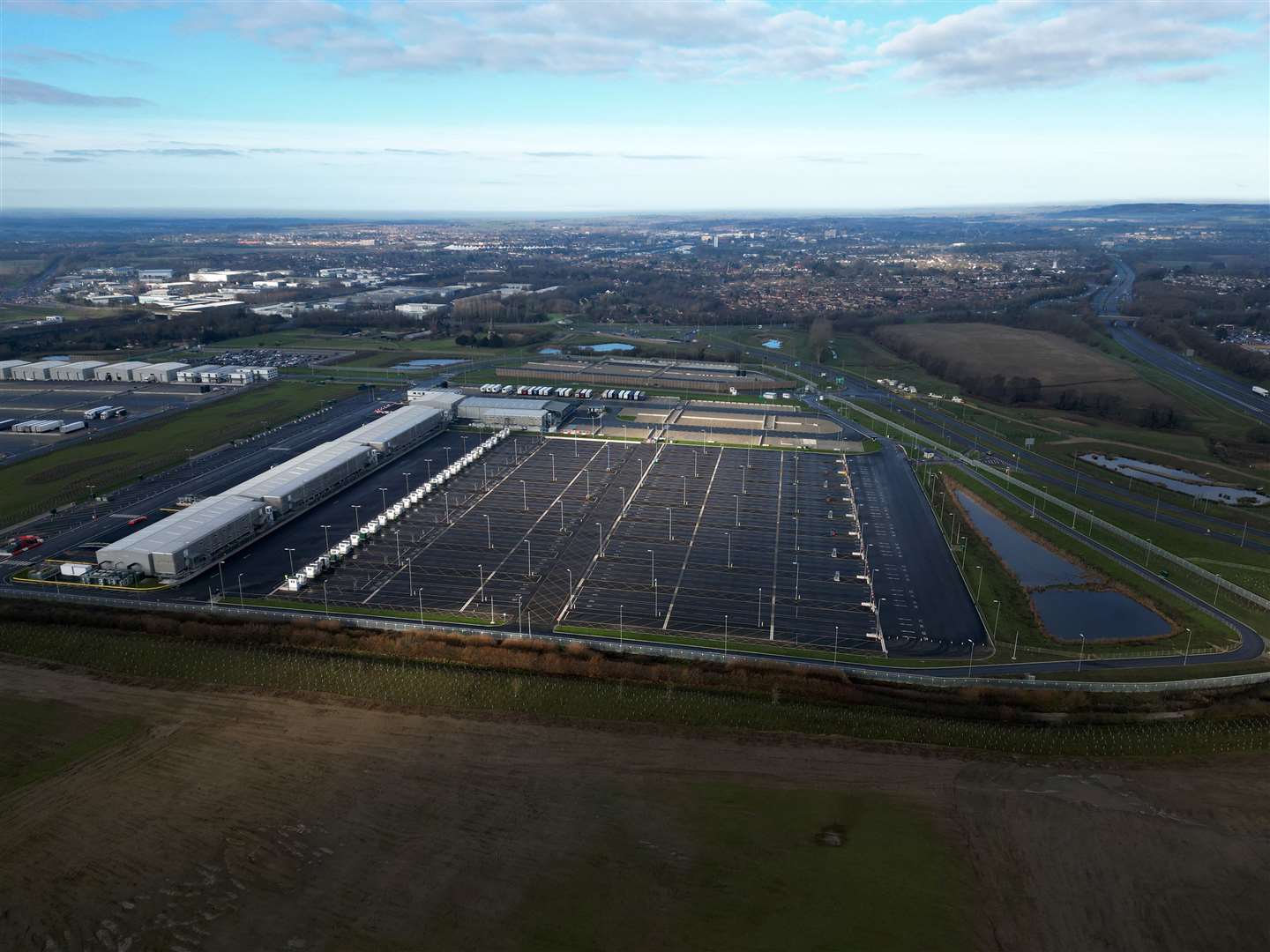 Not much activity at all at the Sevington inland border facility this week. Picture: Barry Goodwin