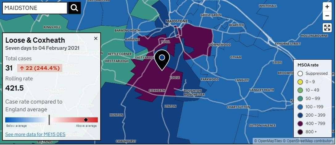 Cases have risen in the Loose and Coxheath area