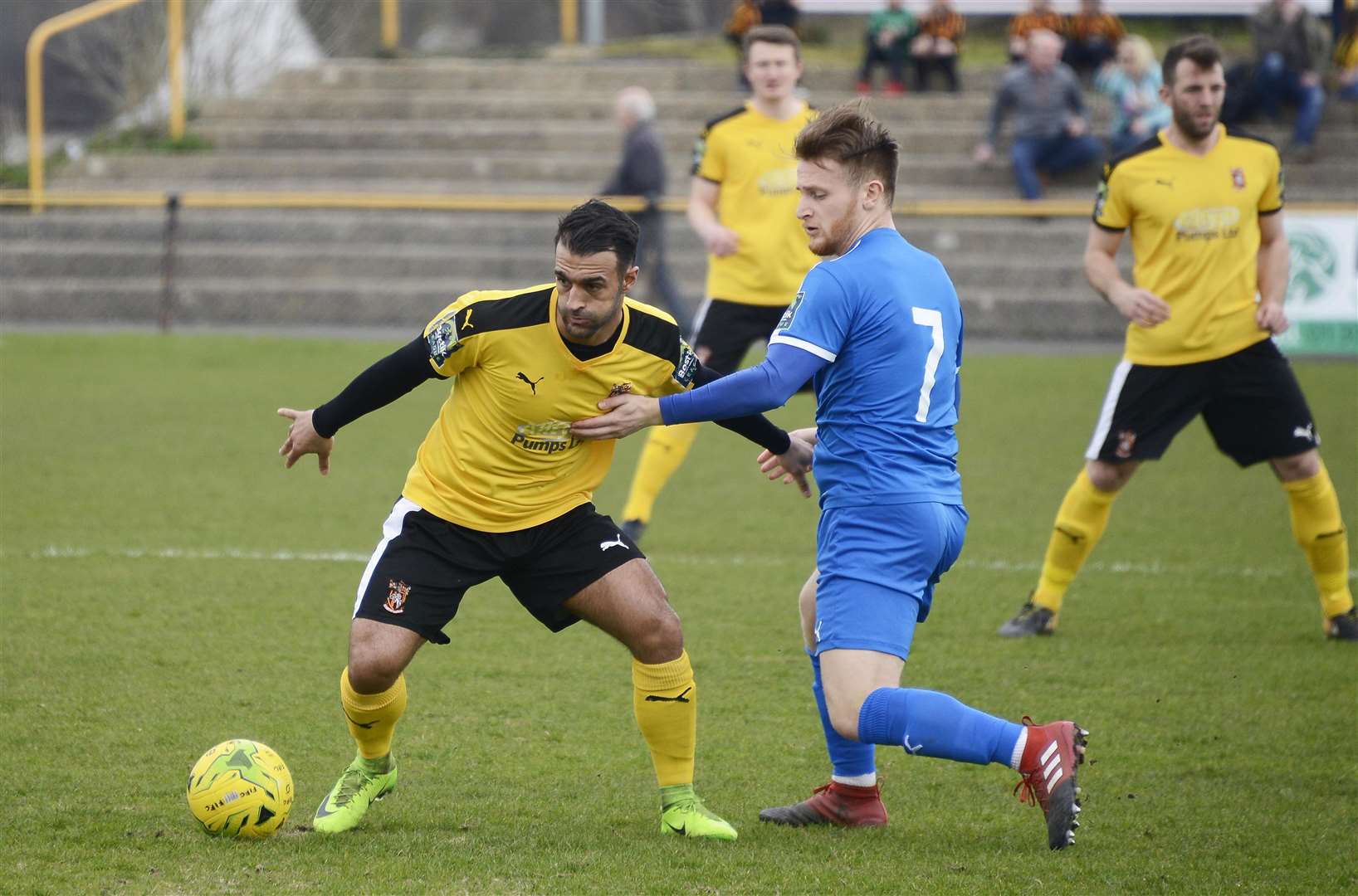 Kieron McCann on the ball during Folkestone's 2-0 win over Leiston Picture: Paul Amos