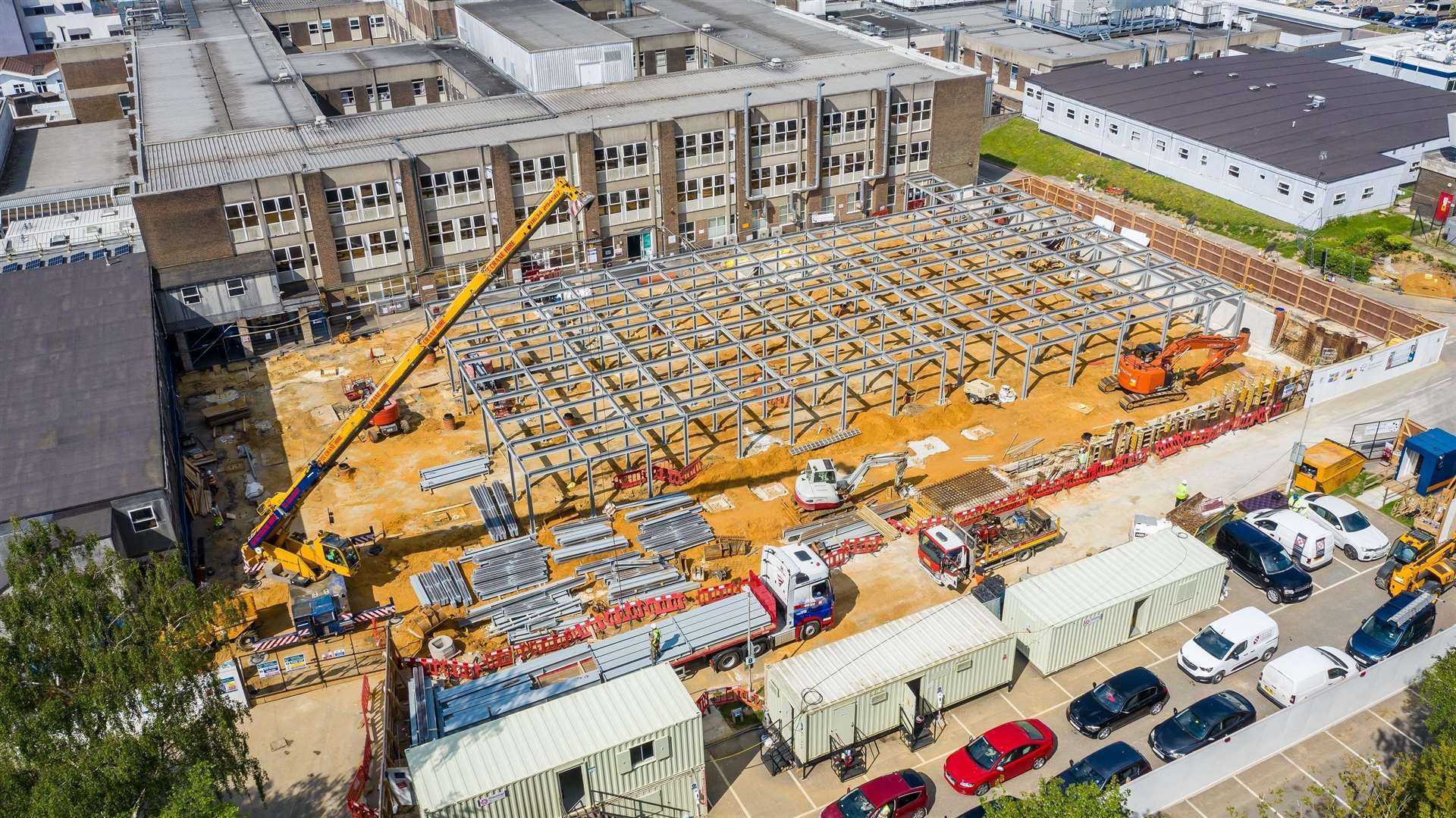 Building work on the William Harvey Hospital's new ITU has progressed quickly over the last few months. Picture: EKHUFT