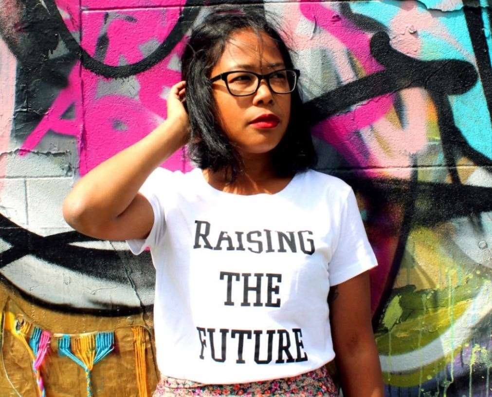 Carrie-Anne Roberts' Raising the Future T-shirt on her website. Picture: Mère Soeur