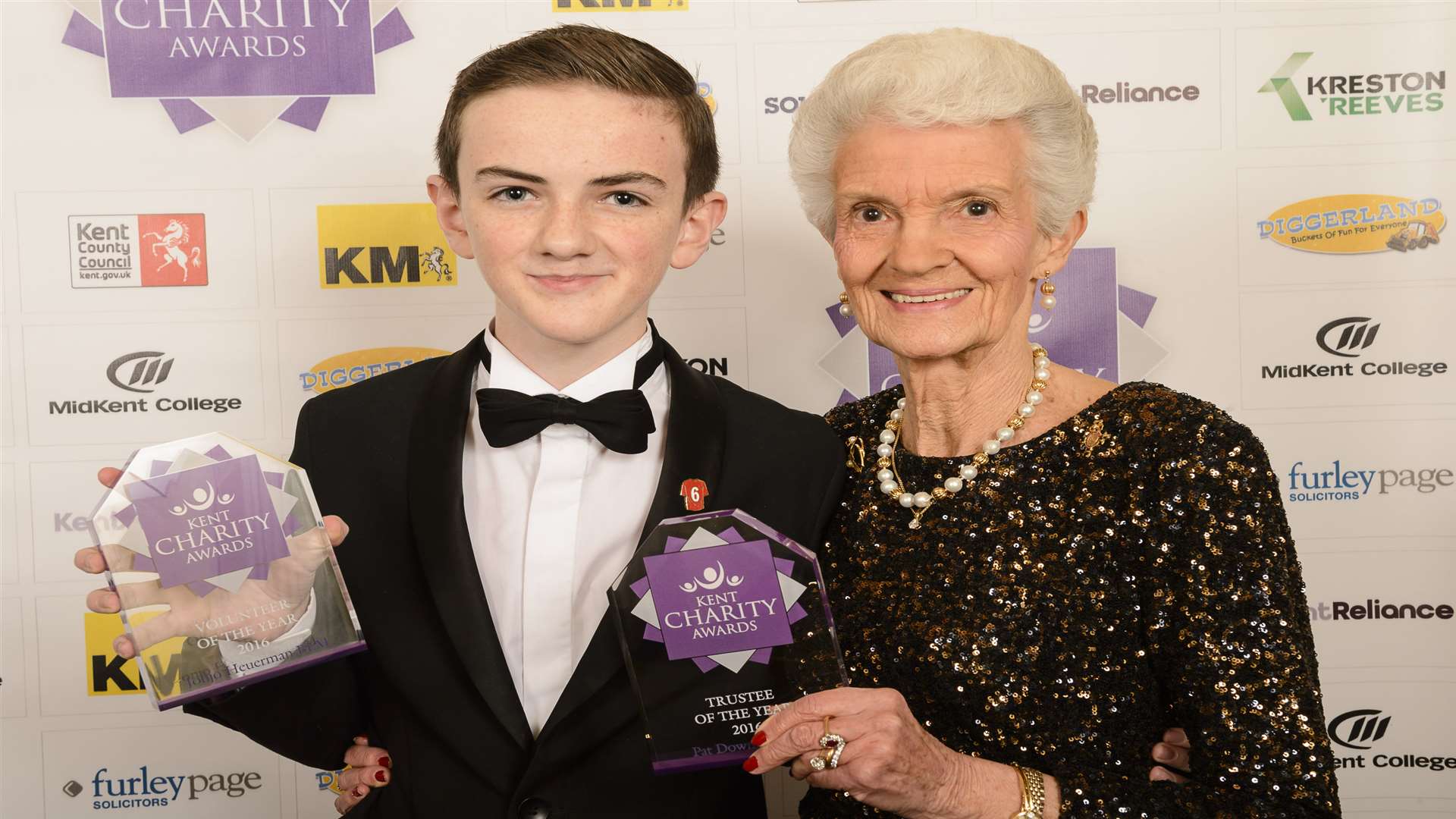 Volunteer of the Year Jonjo Heuerman BEM, 14, with Trustee of the Year Pat Downs MBE