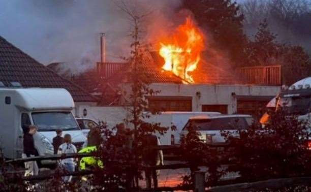 The fire quickly took hold in Buck Street, Challock. Picture: John Taylor