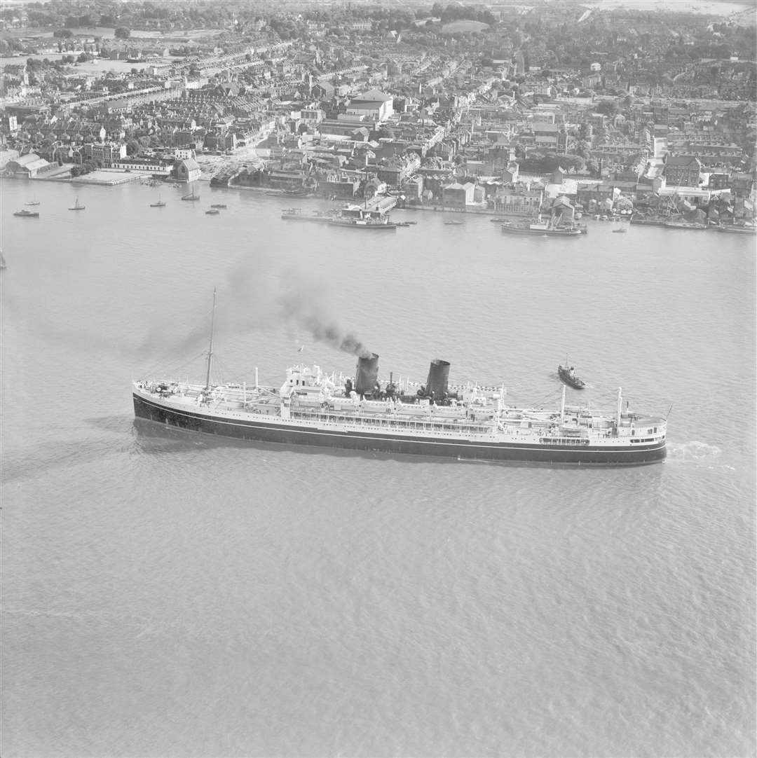 The SS Chitral sales past Gravesend in 1950. Picture: Historic England