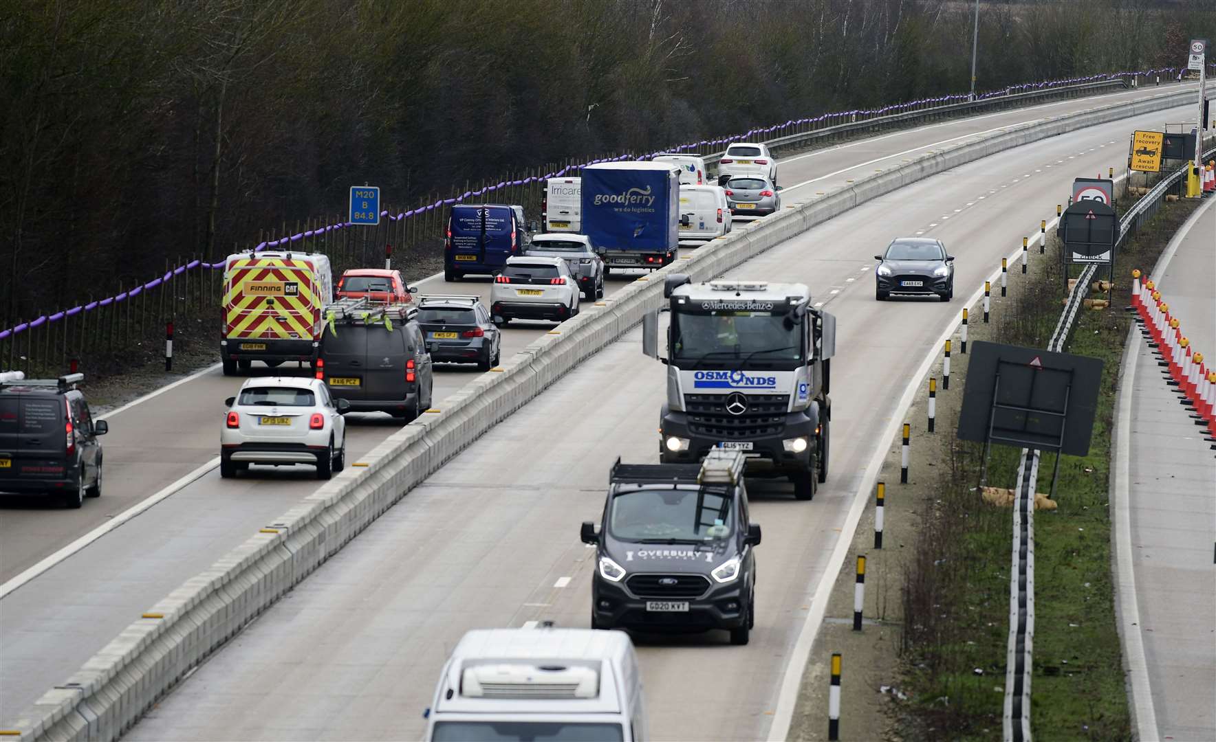 At times of cross-Channel disruption, the barrier is shifted to the middle of the London-bound carriageway, creating a contraflow system. Picture: Barry Goodwin