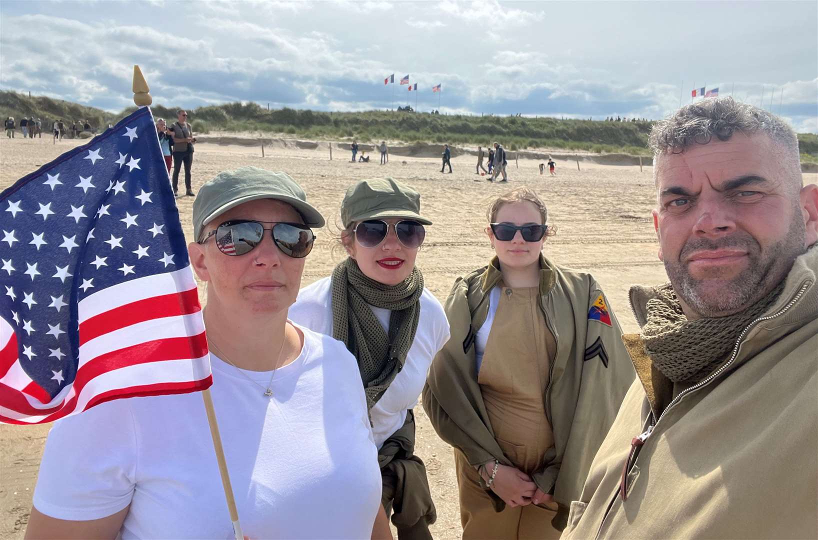 Annette, Leahnie, Emily and Neil Young in France for the 80th anniversary of the D-Day landings. Picture: Neil Young