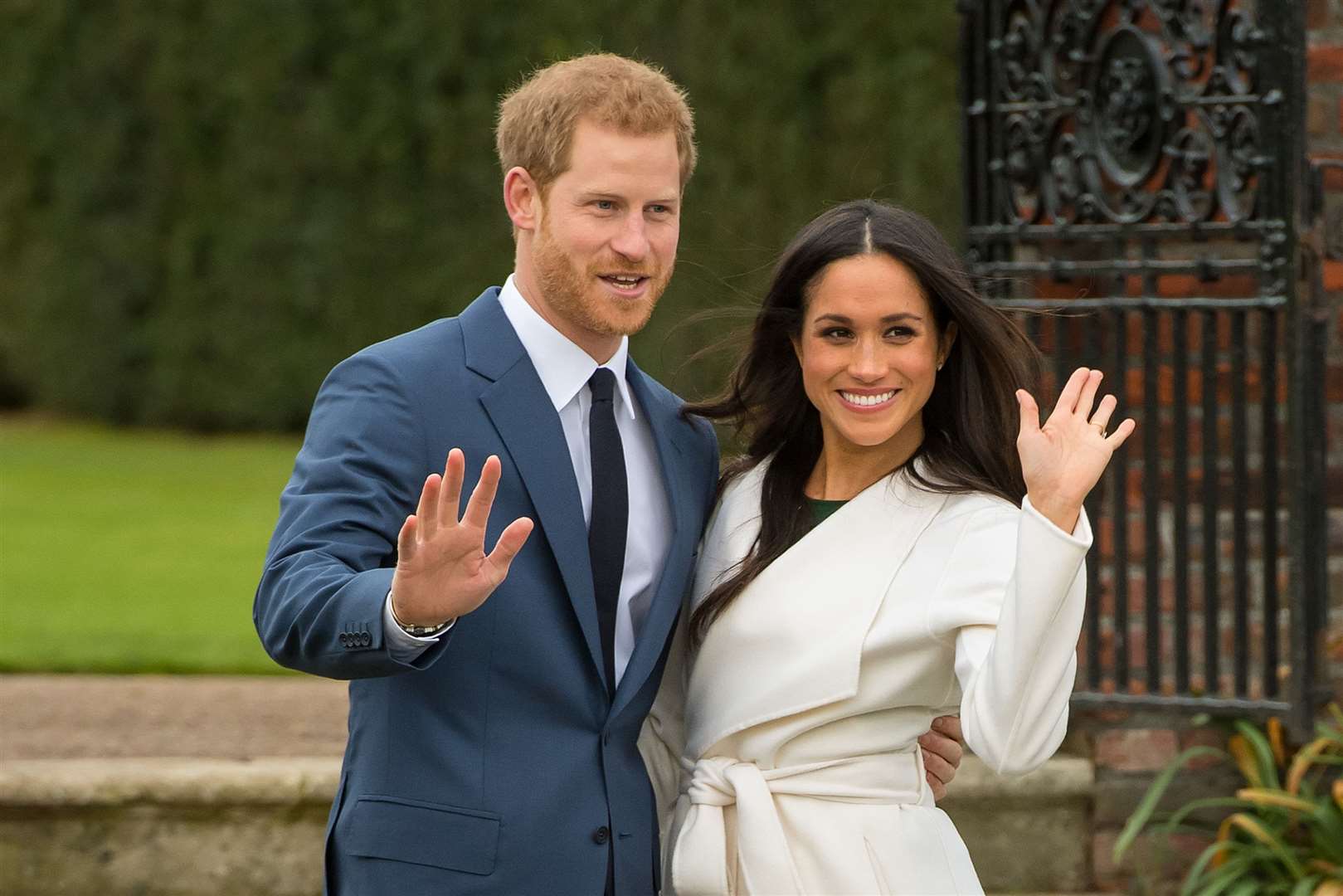 Harry and Meghan at a press photocall after announcing their engagement (Dominic Lipinski/PA)