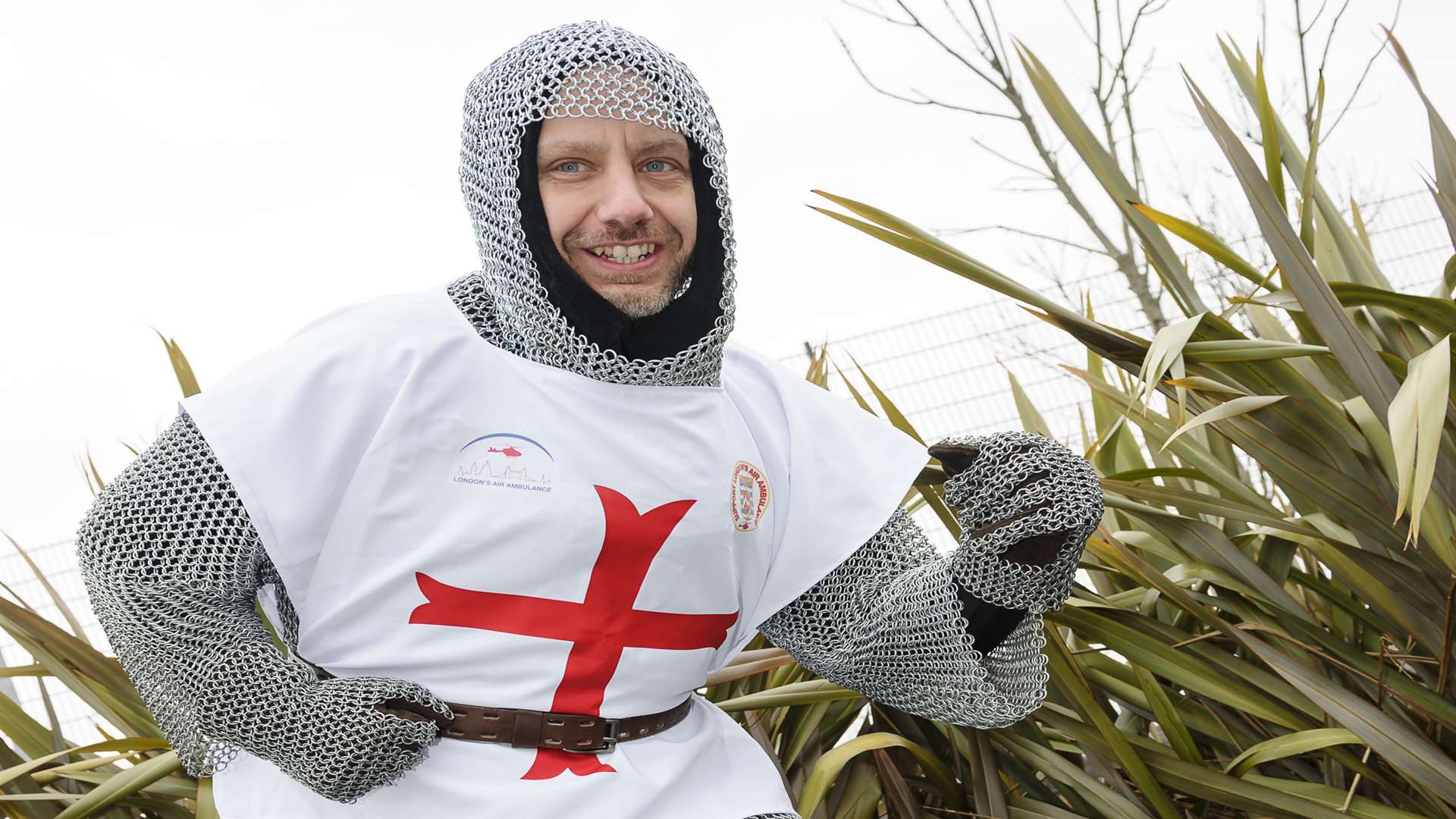 Dave Cooke, who will be running the London Marathon in aid of the London Air Ambulance in almost 20kg of chain mail.