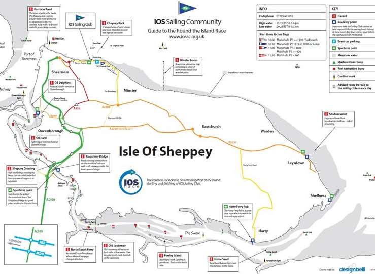 Where to see Saturday's Round The Island Race. Map: IOS Sailing Club