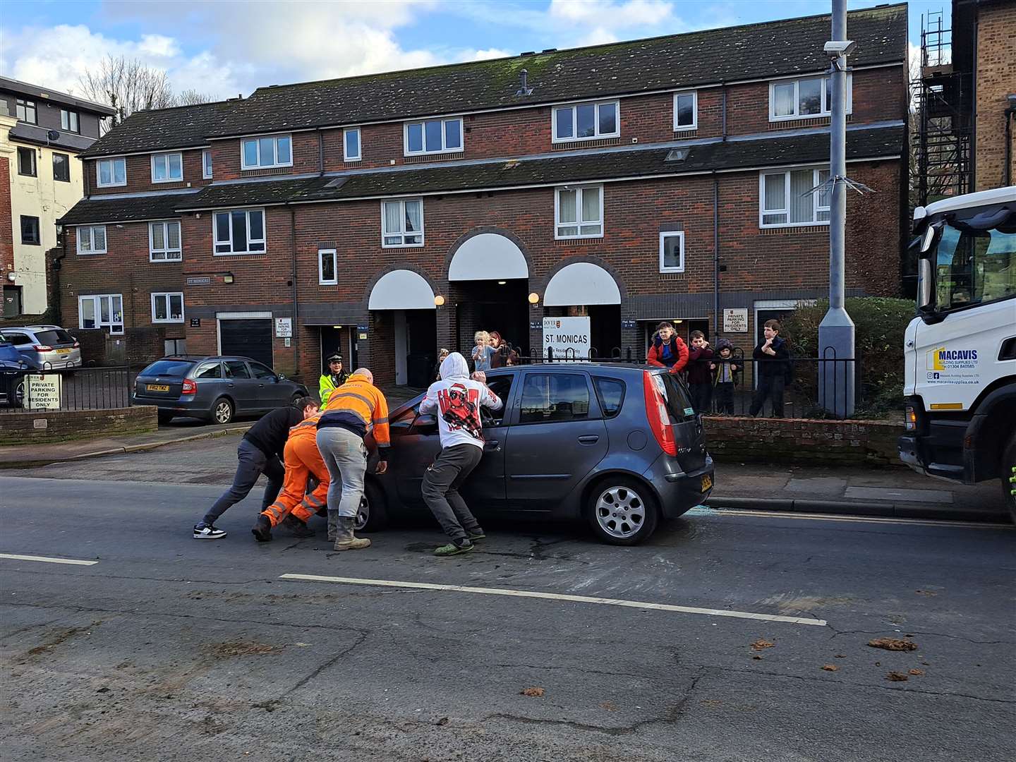 One car was pushed off the road. Picture: Sam Lennon