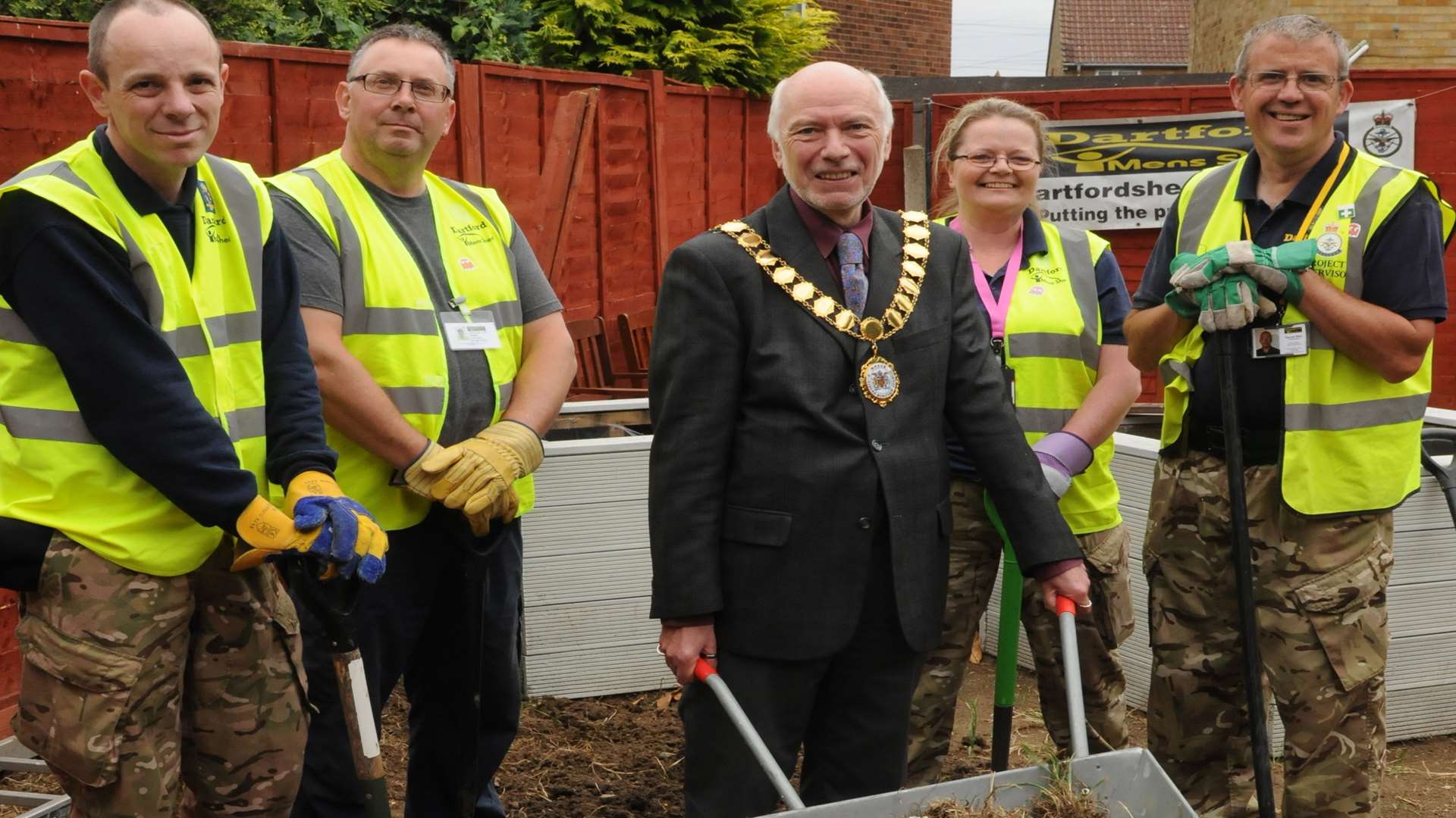 Left to right: Darren Ficken, Martin Whittaker, Lisa Errington and Darren Riley with mayor Ian Armitt