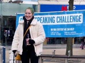 Lucie at a public speaking event in Bristol City Centre with the McGuire Programme - a course helping her cope with her stammer - where she had to speak to 100 strangers. Picture: Lucie Holness