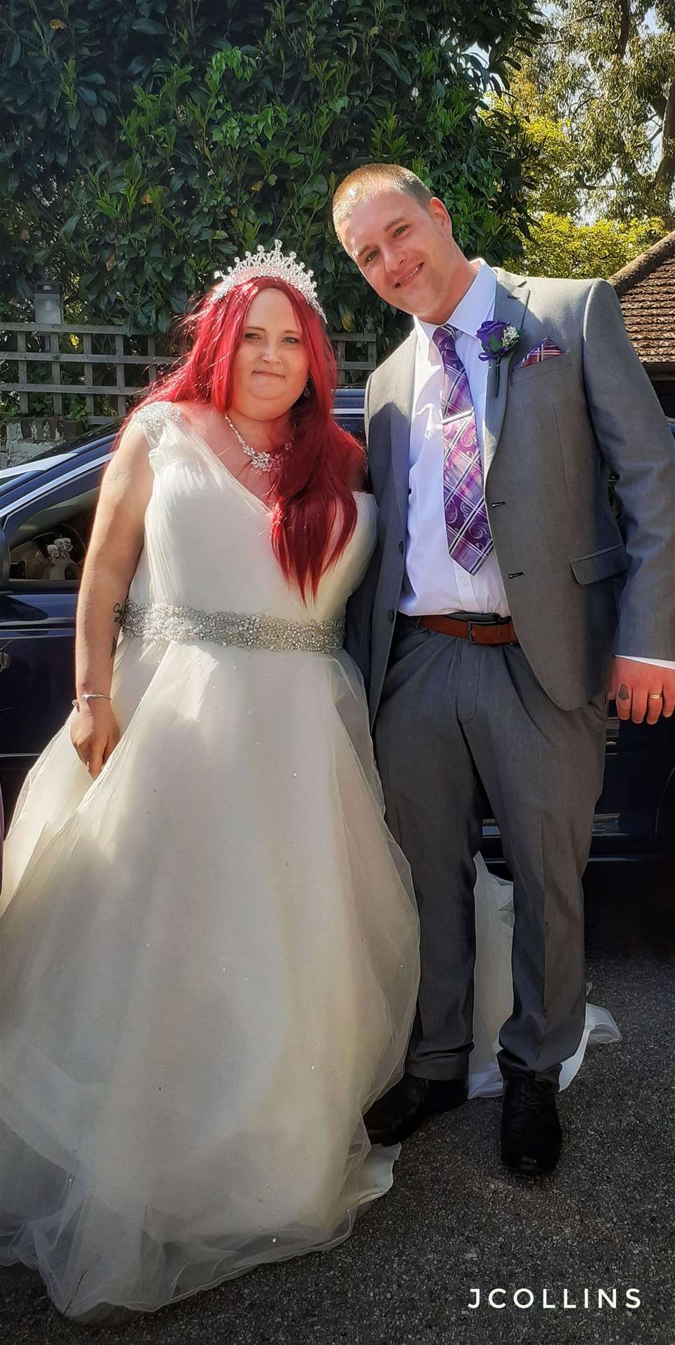 Karen Page, formerly Weekes, with her new husband Alex Page at their wedding on Sunday. Picture: Josh Collins