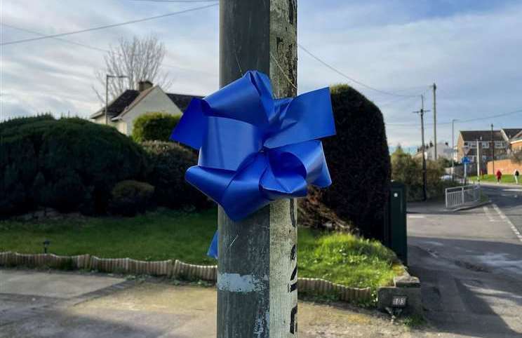 Blue ribbons were placed around the villages on the day of Liam Graham's funeral