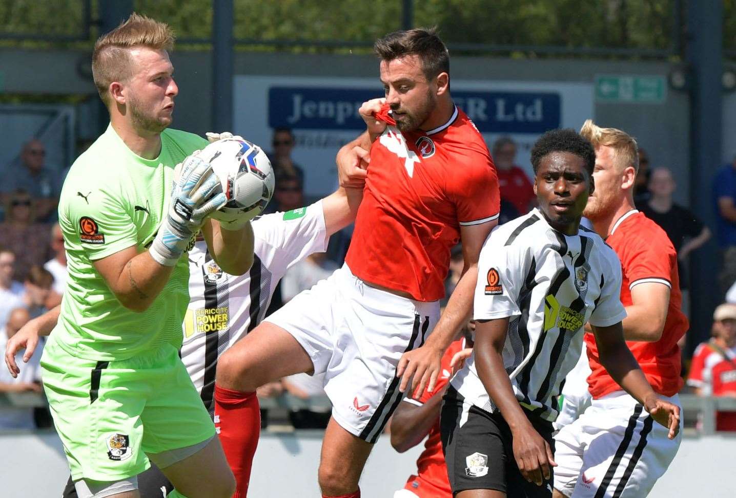 Dartford keeper Dan Wilks takes charge against Charlton. Picture: Keith Gillard