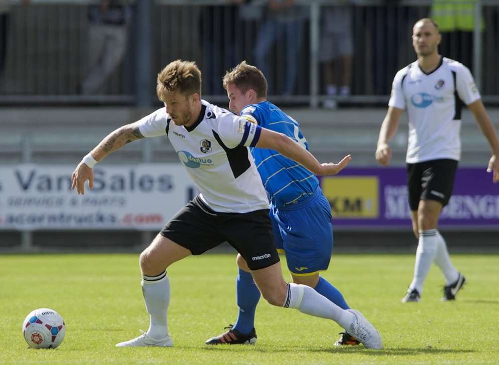 Dartford captain Elliot Bradbrook on the ball against Torquay Picture: Andy Payton