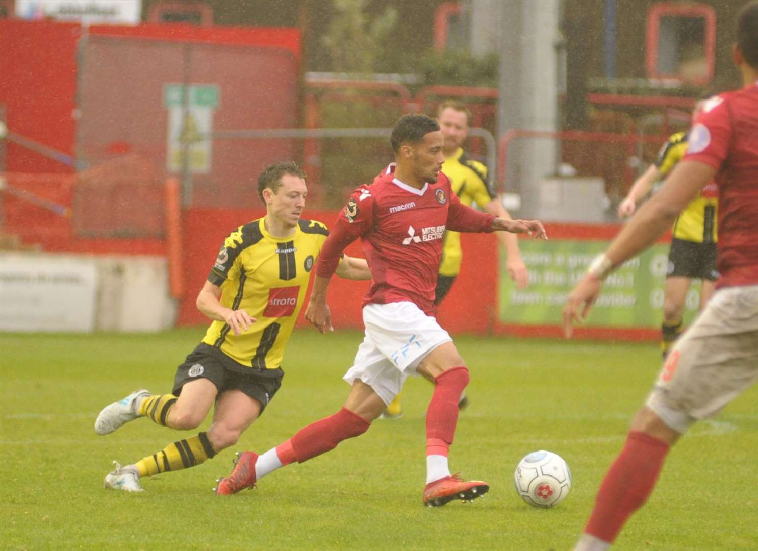 Corey Whitely tries to get Ebbsfleet moving against Harrogate Picture: Steve Crispe